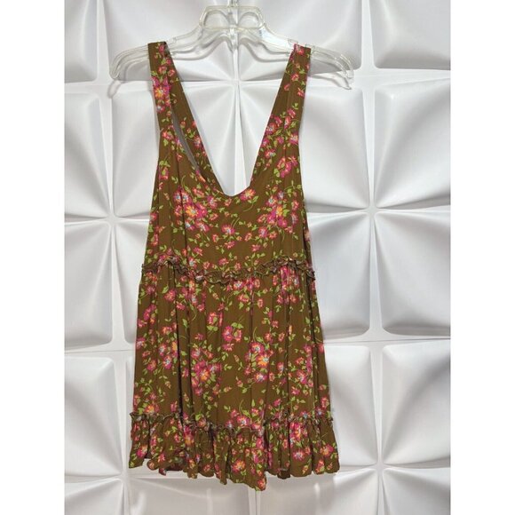 Matilda Jane Sz M Brown Pink Floral Print Ruffle Criss Cross Back Tank Top Women - Picture 5 of 16